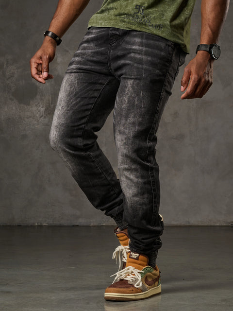 CD807 Basic Men's Jean Trousers with Elastic Legs