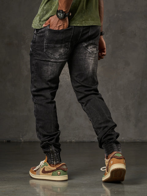 CD807 Basic Men's Jean Trousers with Elastic Legs