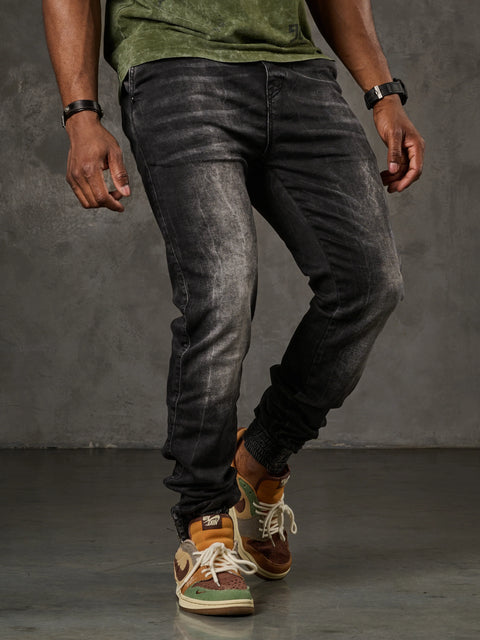 CD807 Basic Men's Jean Trousers with Elastic Legs