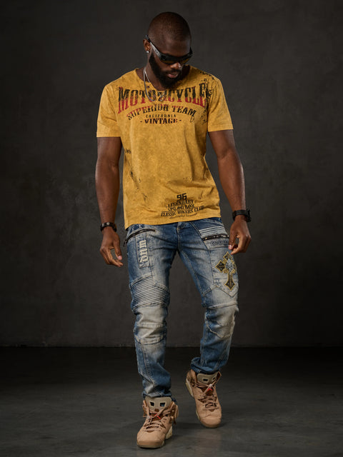 CD293 Stitching Detailed Embroidered Men's Jean Trousers