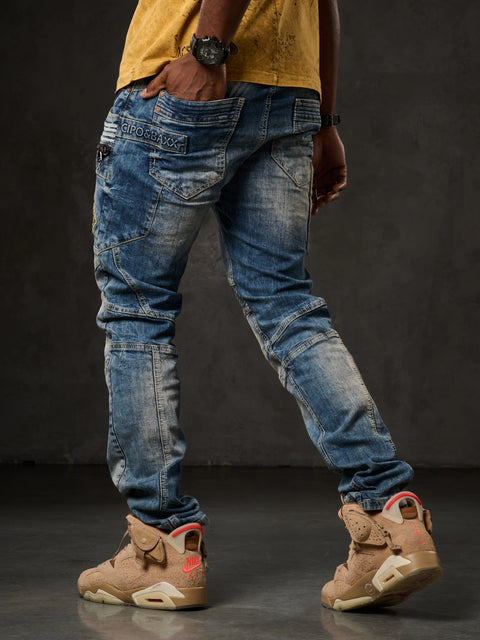 CD293 Stitching Detailed Embroidered Men's Jean Trousers