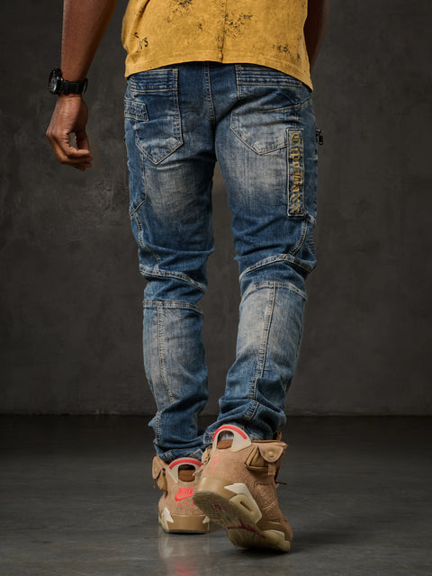 CD293 Stitching Detailed Embroidered Men's Jean Trousers