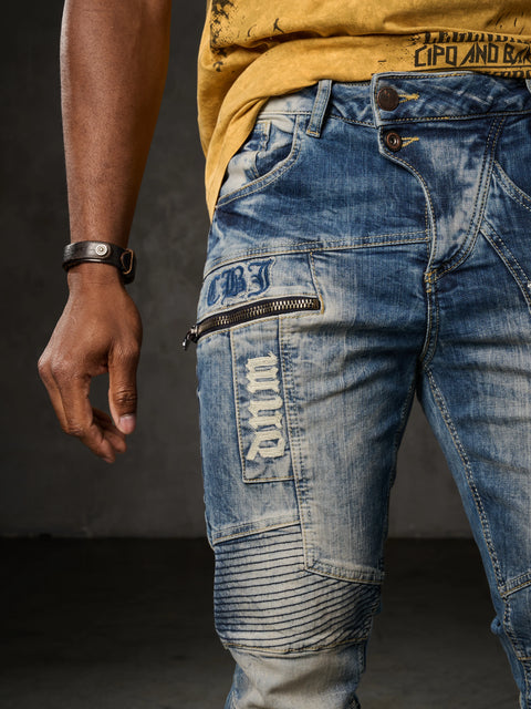 CD293 Stitching Detailed Embroidered Men's Jean Trousers