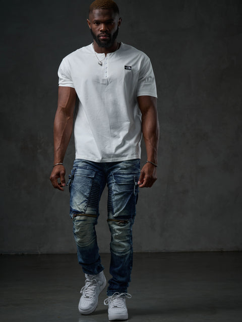 CD523 Cargo Pocket Worn Out Loose Cut Hip Hop Style Trousers