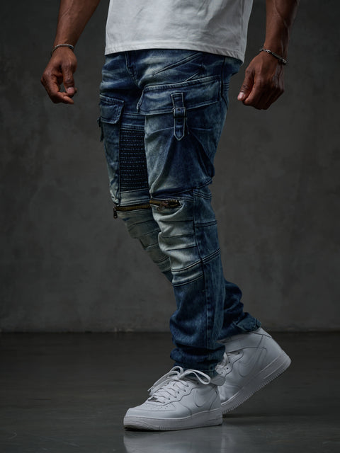 CD523 Cargo Pocket Worn Out Loose Cut Hip Hop Style Trousers