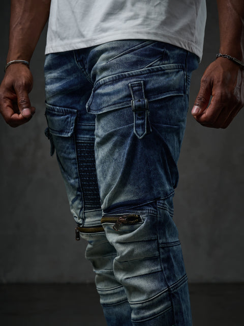 CD523 Cargo Pocket Worn Out Loose Cut Hip Hop Style Trousers