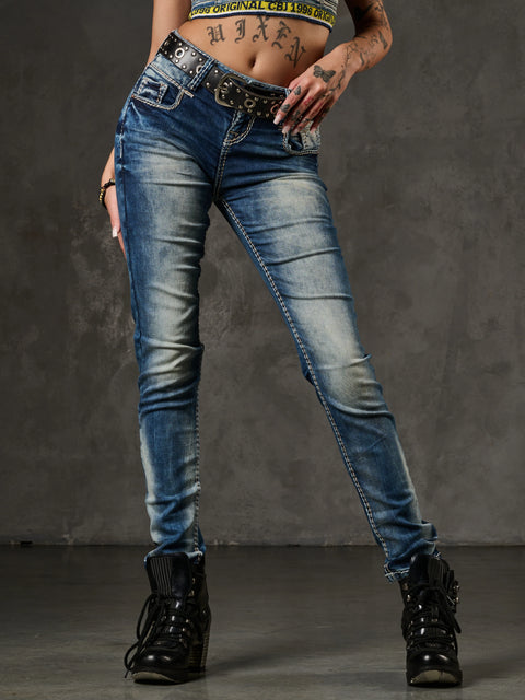 WD153 Worn Low Waist Jeans