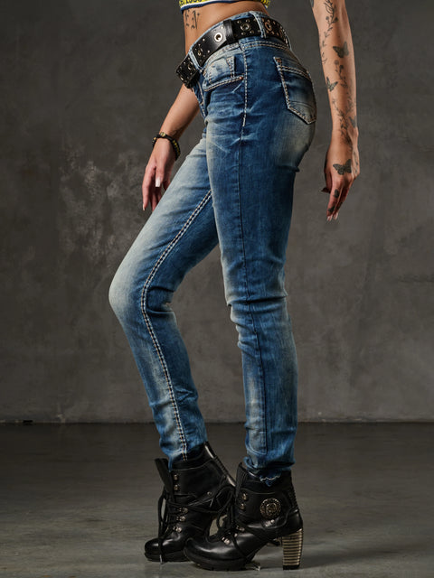 WD153 Worn Low Waist Jeans