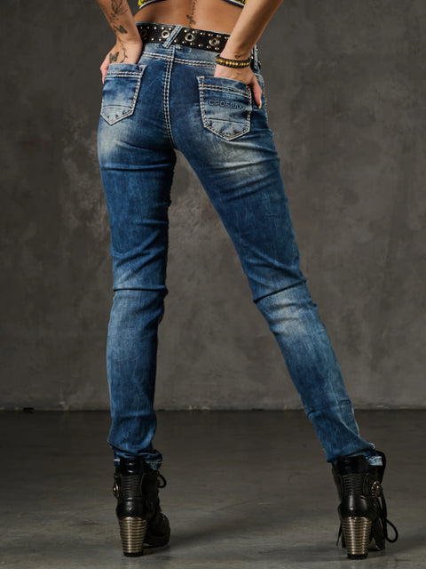 WD153 Worn Low Waist Jeans