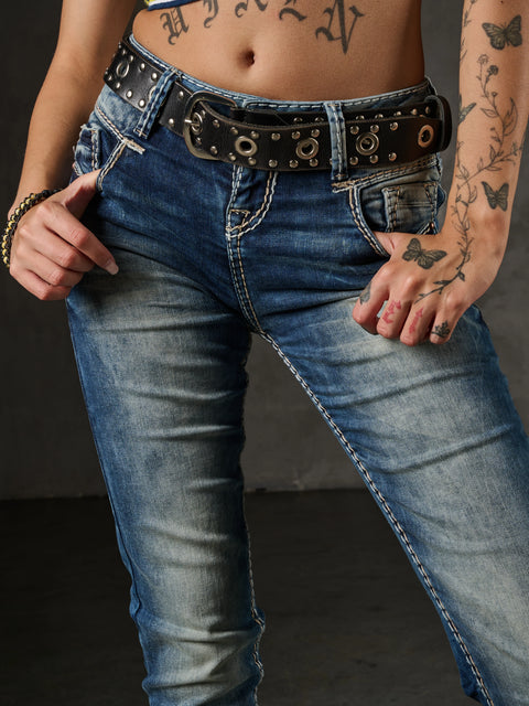 WD153 Worn Low Waist Jeans