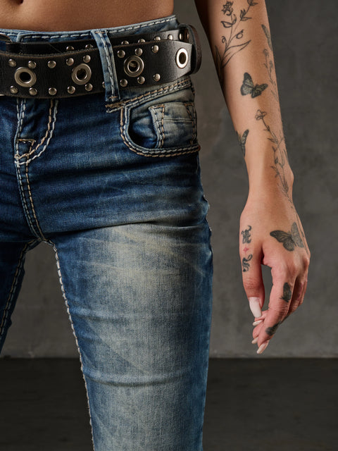 WD153 Worn Low Waist Jeans
