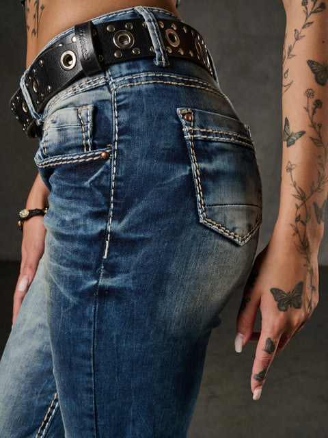 WD153 Worn Low Waist Jeans