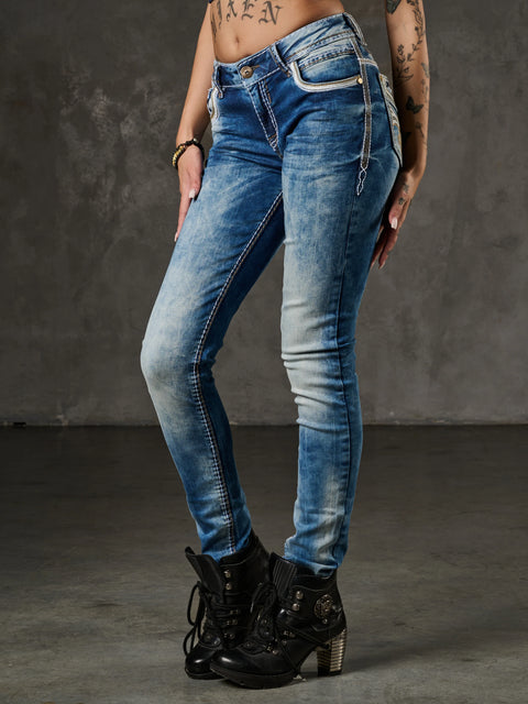 WD343 Women's Skinny Jeans with Embroidery on the Back Pockets