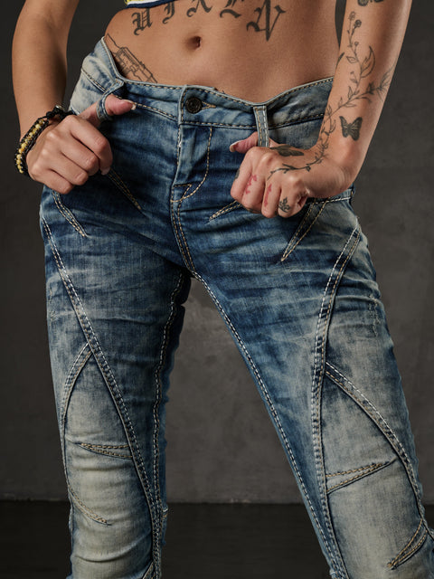 WD175 Slim Fit Jeans with Decorative Stitching
