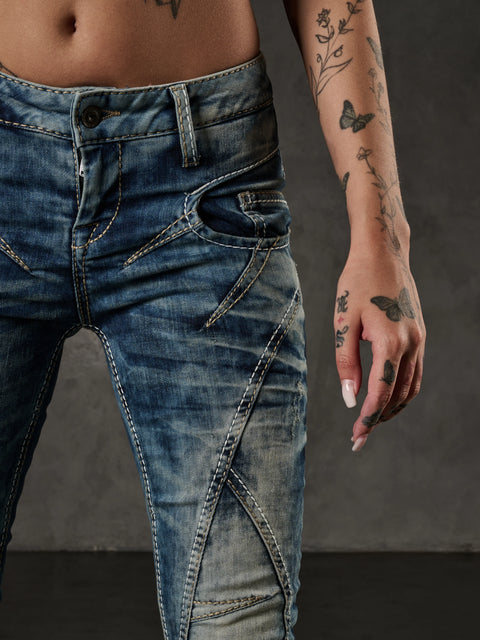 WD175 Slim Fit Jeans with Decorative Stitching
