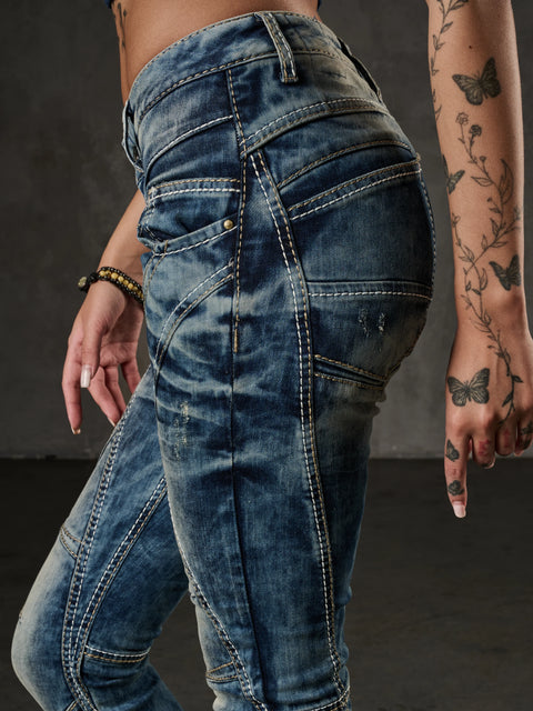 WD175 Slim Fit Jeans with Decorative Stitching