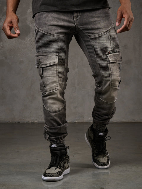 CD446 Hip Hop Style Cargo Pocket Slim Leg Men's Trousers