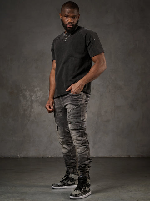 CD446 Hip Hop Style Cargo Pocket Slim Leg Men's Trousers