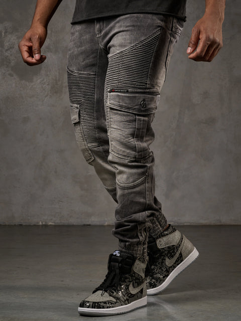 CD446 Hip Hop Style Cargo Pocket Slim Leg Men's Trousers