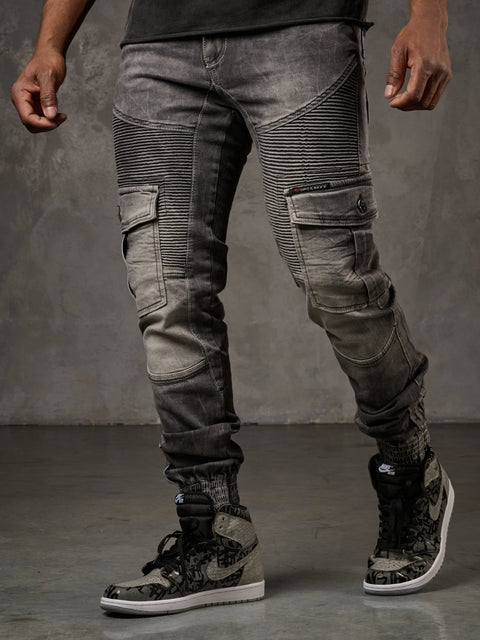 CD446 Hip Hop Style Cargo Pocket Slim Leg Men's Trousers
