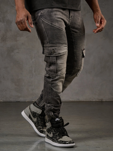 CD446 Hip Hop Style Cargo Pocket Slim Leg Men's Trousers