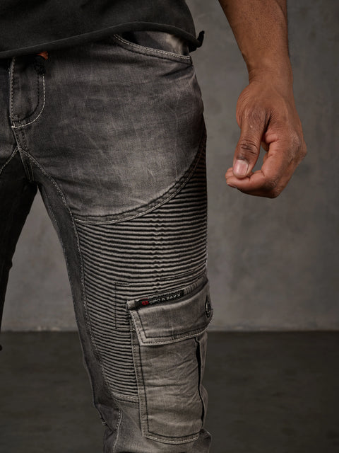 CD446 Hip Hop Style Cargo Pocket Slim Leg Men's Trousers
