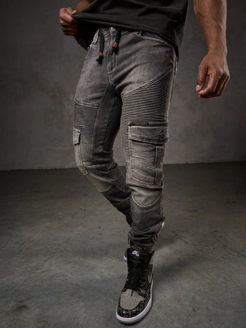 CD446 Hip Hop Style Cargo Pocket Slim Leg Men's Trousers