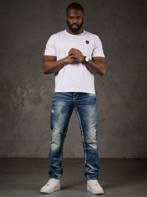 CD149 Decorative Stitched Casual Cut Men's Jean Trousers