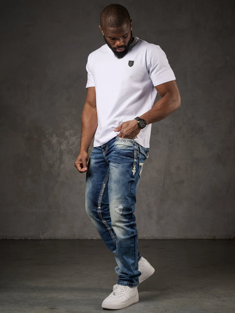 CD149 Decorative Stitched Casual Cut Men's Jean Trousers