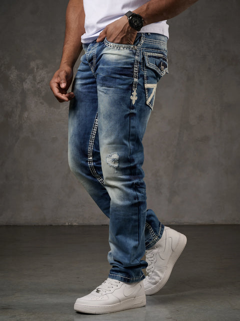 CD149 Decorative Stitched Casual Cut Men's Jean Trousers
