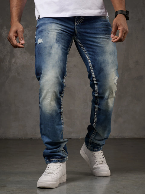 CD149 Decorative Stitched Casual Cut Men's Jean Trousers