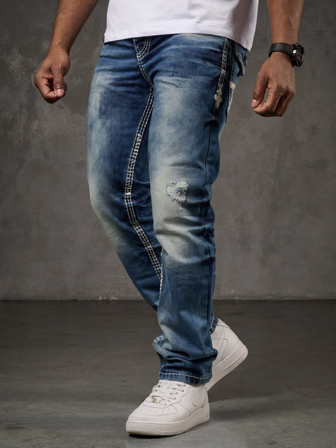 CD149 Decorative Stitched Casual Cut Men's Jean Trousers