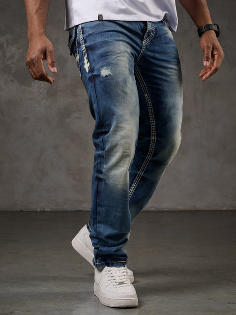 CD149 Decorative Stitched Casual Cut Men's Jean Trousers
