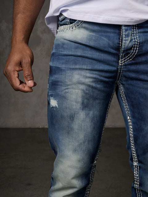 CD149 Decorative Stitched Casual Cut Men's Jean Trousers