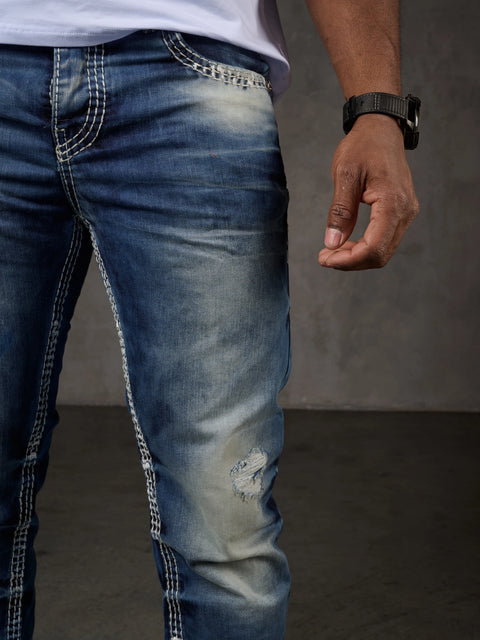 CD149 Decorative Stitched Casual Cut Men's Jean Trousers