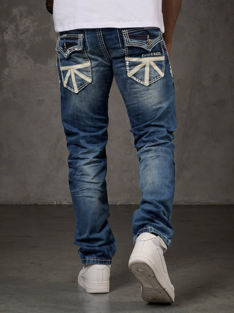 CD149 Decorative Stitched Casual Cut Men's Jean Trousers