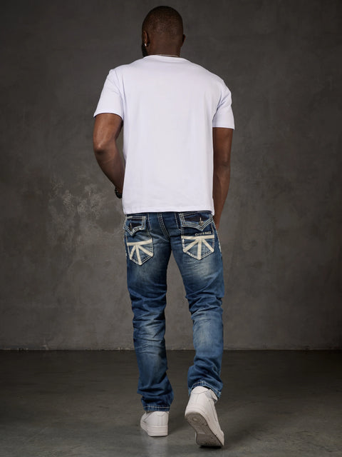 CD149 Decorative Stitched Casual Cut Men's Jean Trousers