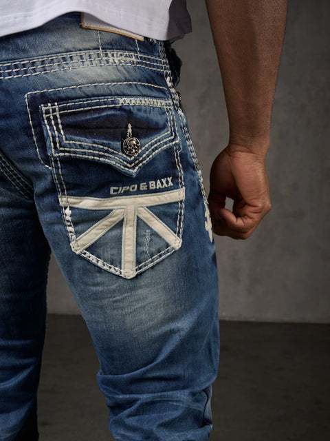 CD149 Decorative Stitched Casual Cut Men's Jean Trousers