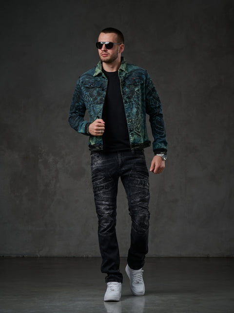CJ272 Dark Printed Men's Denim Jacket