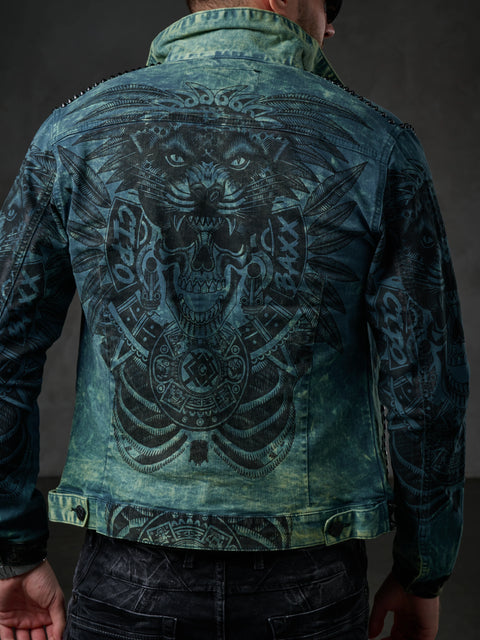 CJ272 Dark Printed Men's Denim Jacket