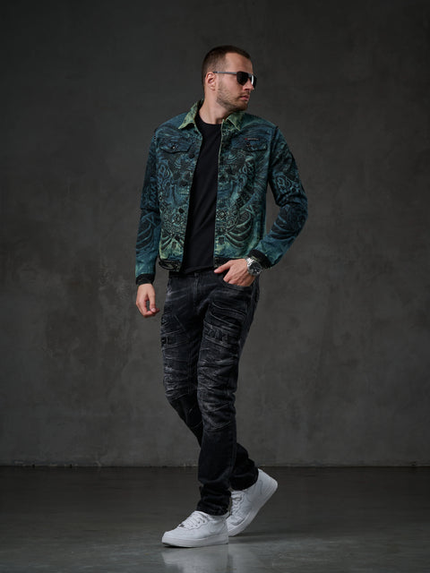 CJ272 Dark Printed Men's Denim Jacket