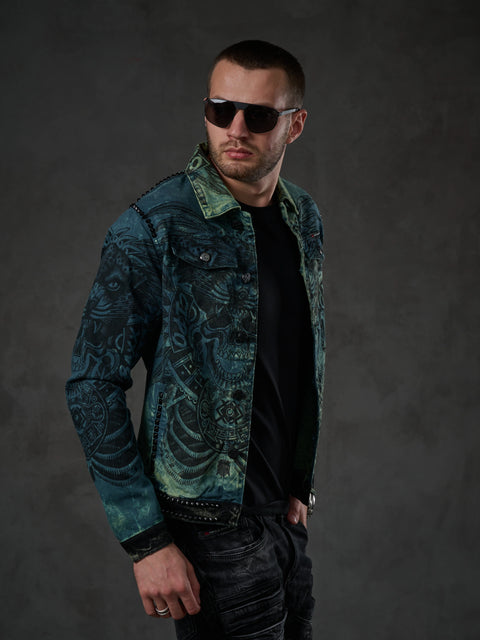 CJ272 Dark Printed Men's Denim Jacket