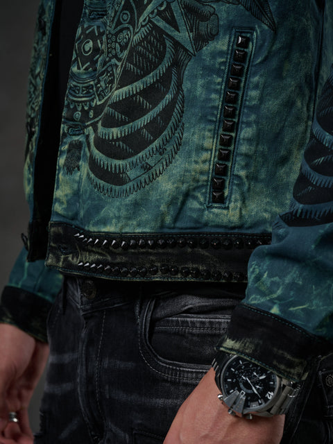 CJ272 Dark Printed Men's Denim Jacket