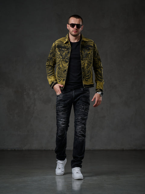 CJ273 Washed Print Men's Denim Jacket