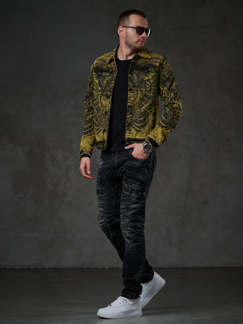 CJ273 Washed Print Men's Denim Jacket