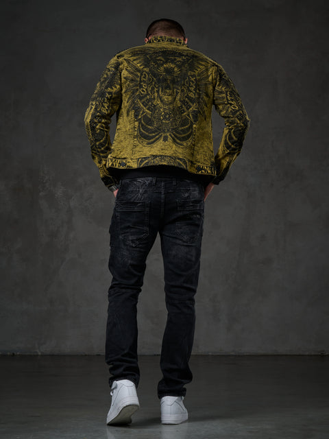 CJ273 Washed Print Men's Denim Jacket