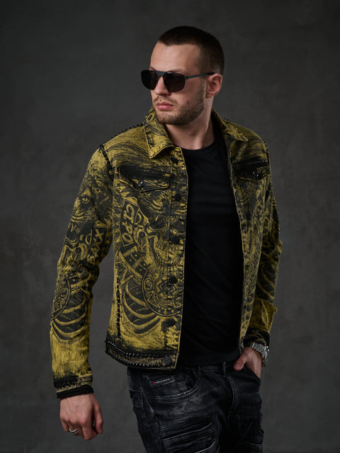 CJ273 Washed Print Men's Denim Jacket