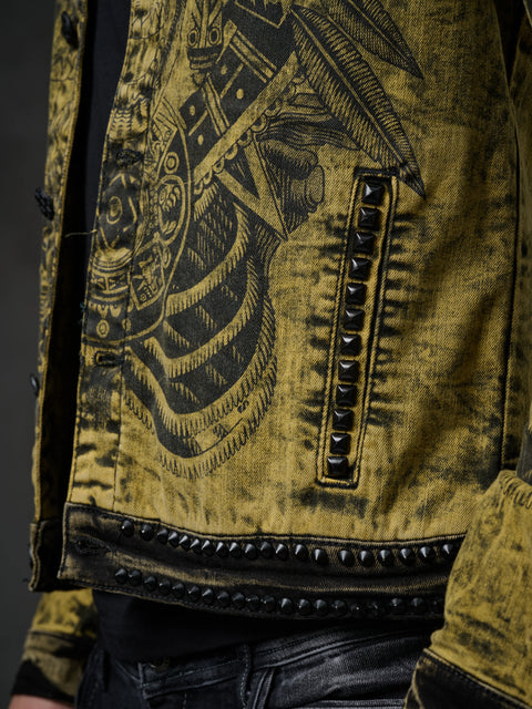 CJ273 Washed Print Men's Denim Jacket