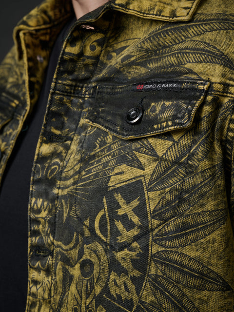 CJ273 Washed Print Men's Denim Jacket