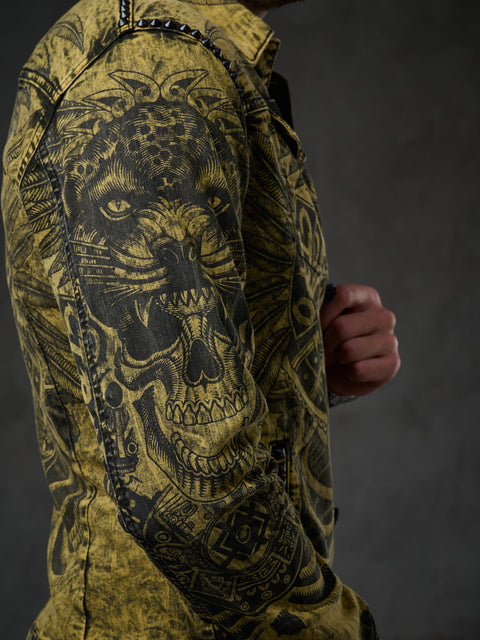 CJ273 Washed Print Men's Denim Jacket